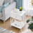 Industrial White Nightstand with Charging Station, Rustic Bedside Table-375396293-377009666
