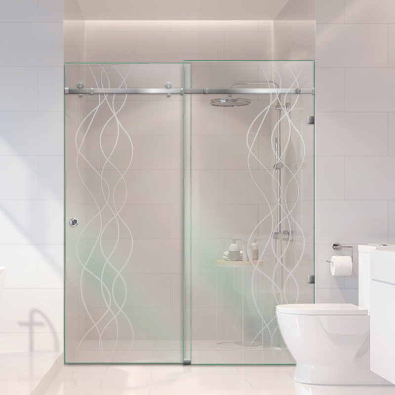 60 In W x 80 In H Frameless Sliding Bathtub Shower Glass Doors, Right, Non-Private