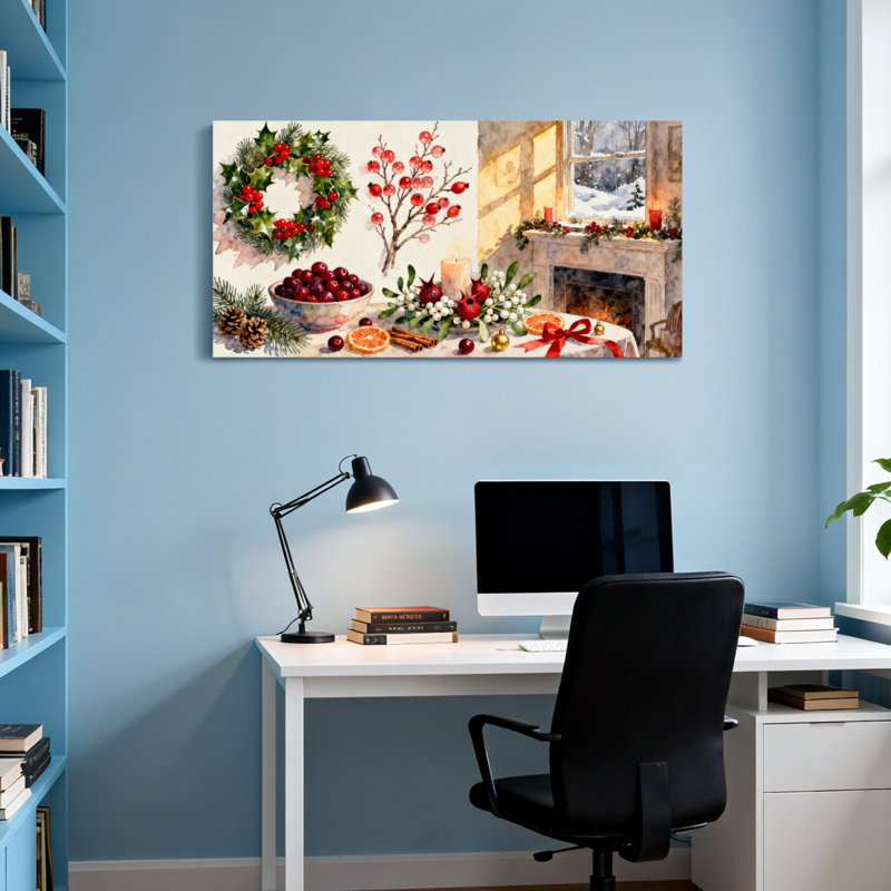Noël, couronne de Noël, canneberge, cheminée, décorations de cheminée, scène d'hiver, H 20 po x l 40 po