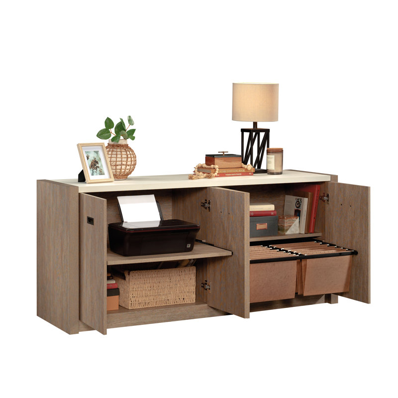 Brushed Oak and Pebble White 66'' 2-Drawer Credenza