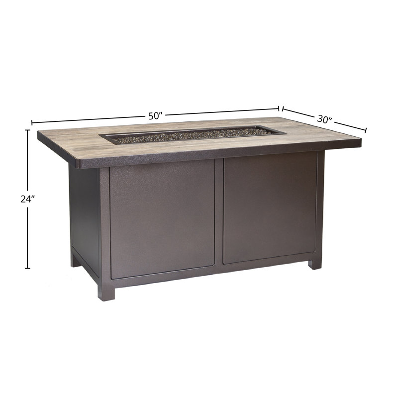 Elba Aluminum Outdoor Fire Pit Table, Venice Beach, 24" H x 50" W x 30" D, Carbon Black