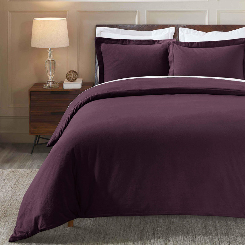 Superior Flannel Cotton Modern Classic Fuzzy Duvet Cover Set With Pillow Shams, Twin / Twin XL Duvet + 1 Standard Sham