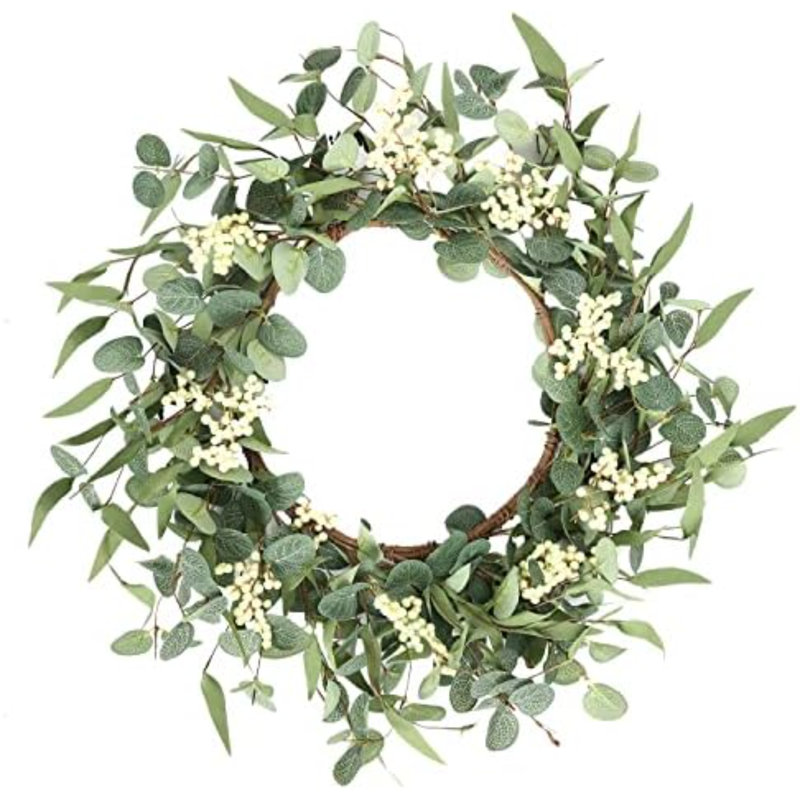 Couronne d'eucalyptus de 40 cm pour porte d'entrée, porche, fenêtre - Décoration verte pour la maison, ferme - Printemps, été, automne, toutes saisons