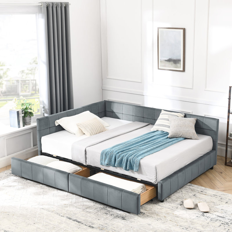 Structure de lit double rembourrée en velours avec compartiment de rangement, convient au salon de la chambre à coucher, rembourrage de rangement confortable, espace