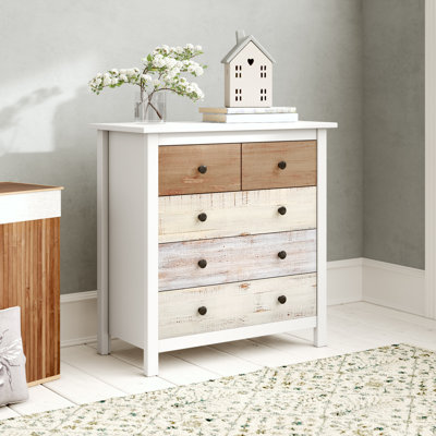 Delao Solid Wood 79 cm W Chest of 5 Drawers