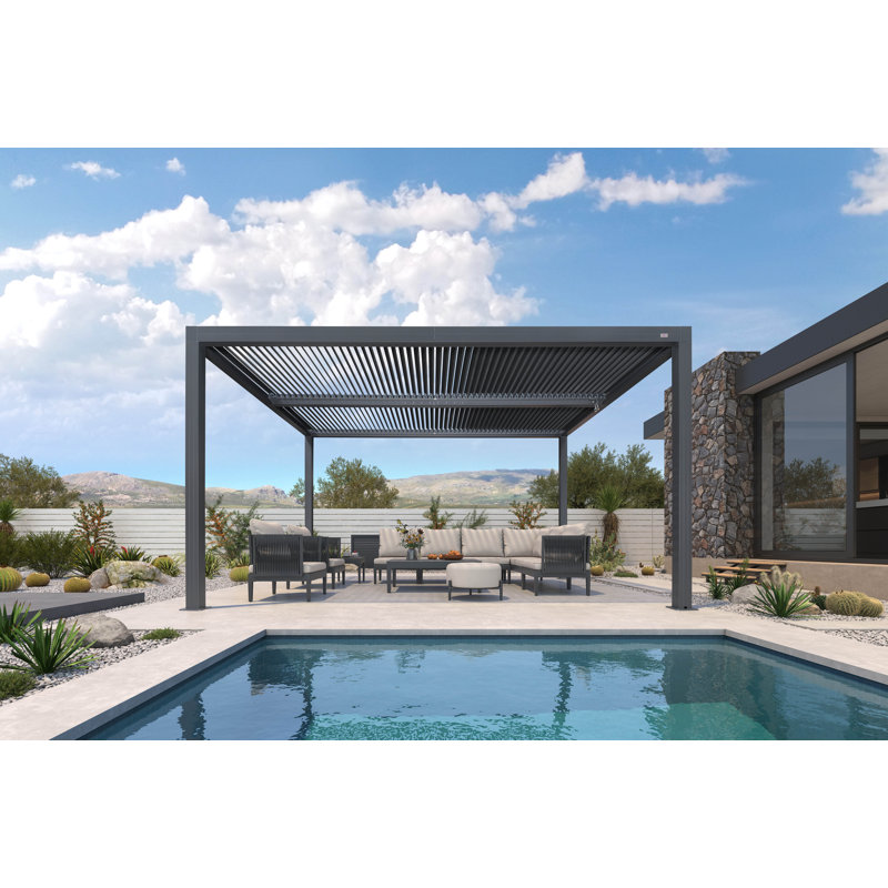 Gray Outdoor Louvered Aluminum Pergola, 12 ft. W x 12 ft. D
