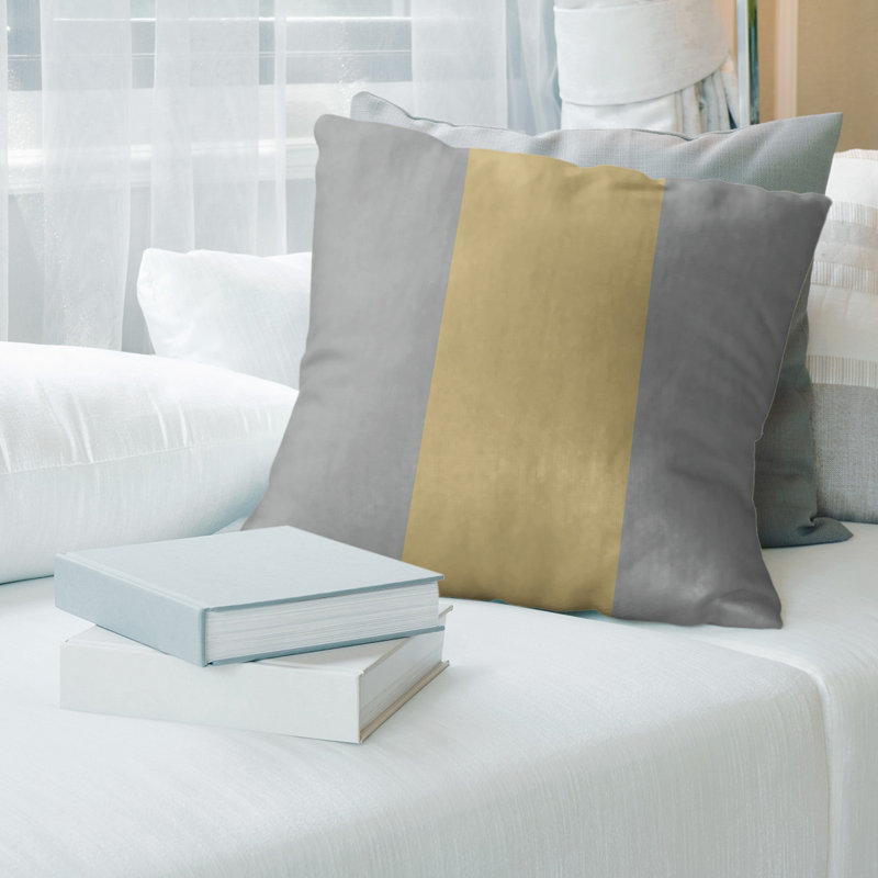 Coussin en suède Colorado, 26 po x 26 po, Gris / doré / gris