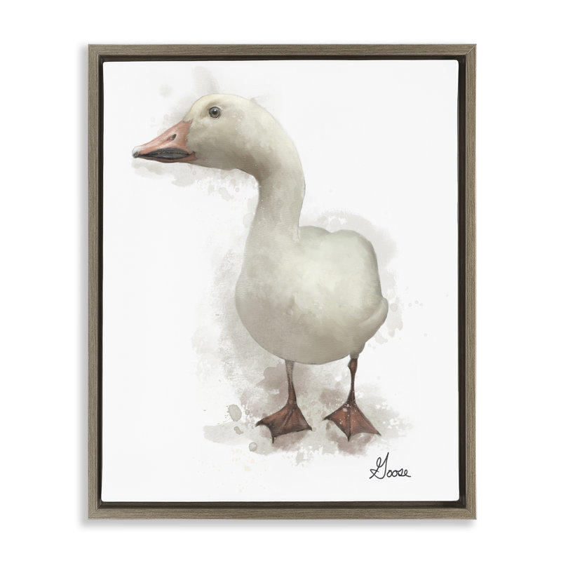 "White Farm Goose", art mural sur toile flottante par Matthew Piotrowicz, Cadre flottant orme Montalcino, H 31 po x l 25 po