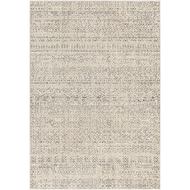 Tapis géométrique tissé à la machine en polypropylène ivoire / gris, Tapis de couloir 2 pi 7 po x 10 pi