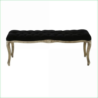 Banc en velours touffeté traditionnel avec pieds en bois d'hévéa, 17 po x 46,5 po x 18,5 po pour vestibule | Noyer brun | Bois d'hévéa