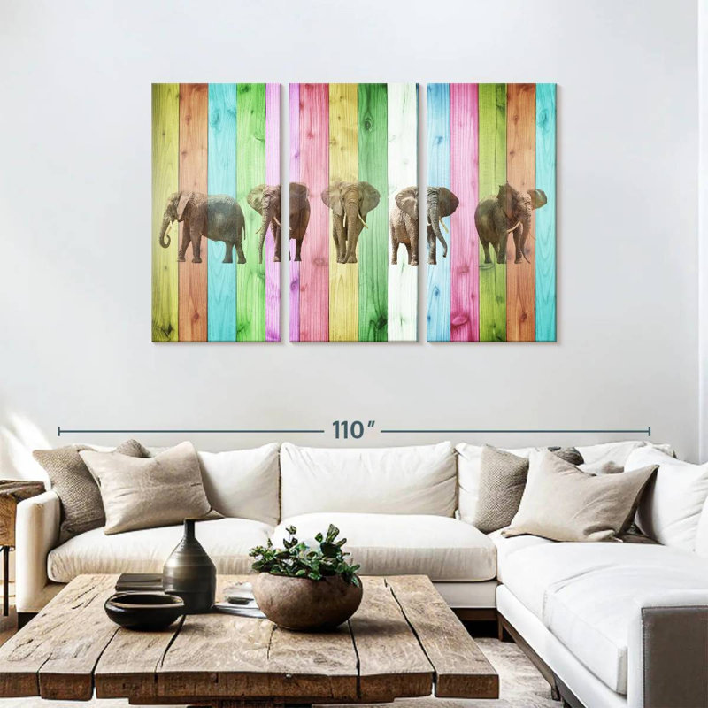 Color Stripe Elephants, 48" H x 74" W