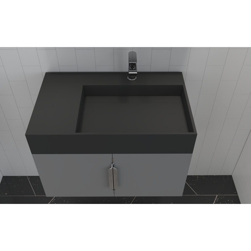 Ensemble de meuble-lavabo mural simple 30 po avec surface solide Amazon, Noir, Gris, Nickel brossé