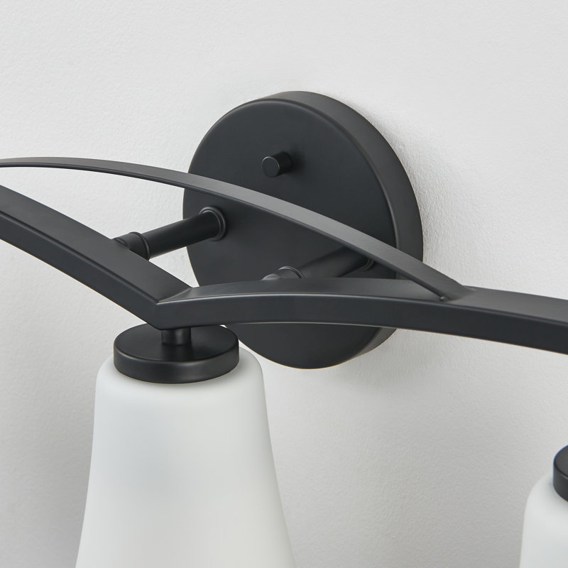 Éclairage pour meuble-lavabo noir mat avec abat-jour en verre transparent opale, Quatre lumières