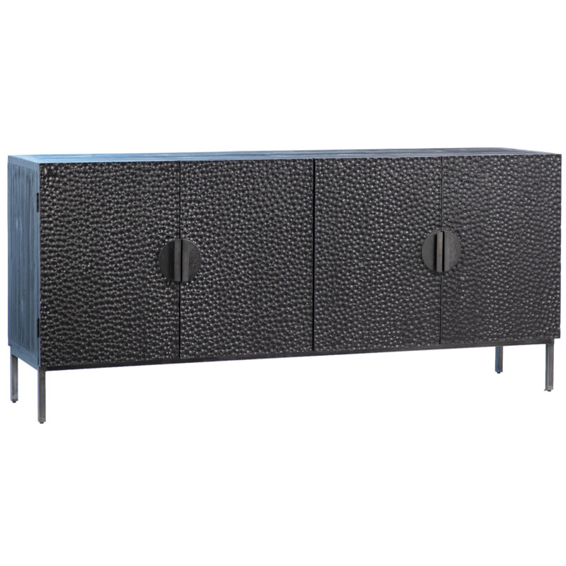 Buffet contemporain à 4 portes en pin récupéré et fer noir 79 pouces Athens