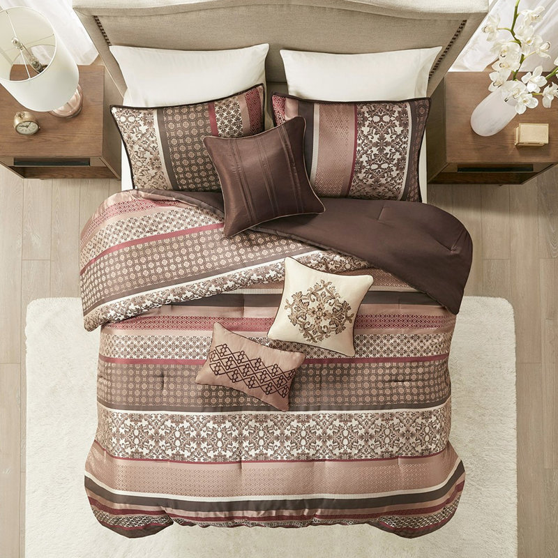 Édredon très grand 7 pièces en bleu - avec broderie élégante, 100% pour le rembourrage du lit, comprend 1 édredon, 2 taies décoratives et 3 coussins