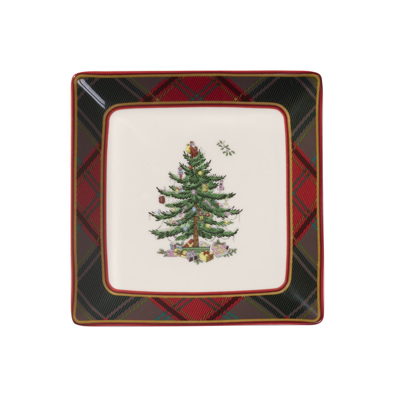 Christmas Tree TARTAN TIDBIT PLATES S/4 5"
