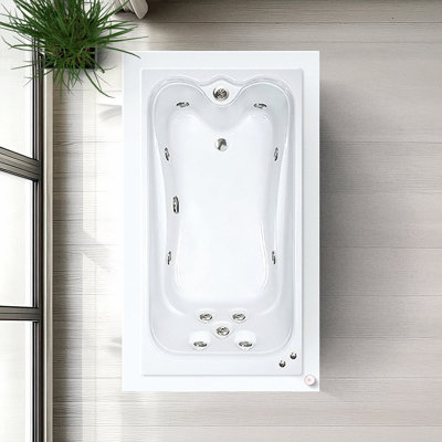 72" L x 36" W Elite Series Drop in Whirlpool Acrylic Bathtub with Reversible Drain in White