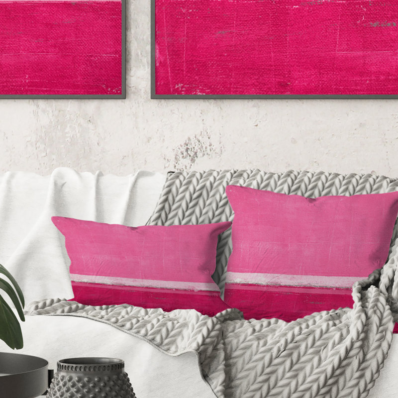 Coussin rose imprimé fuchsia et blanc Colorfields II, H 18 po x l 18 po, Carré