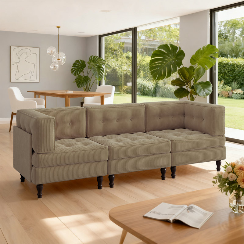 Upholstered Tufted Corduroy Modular Sectional with Pillow Back, 3, Camel