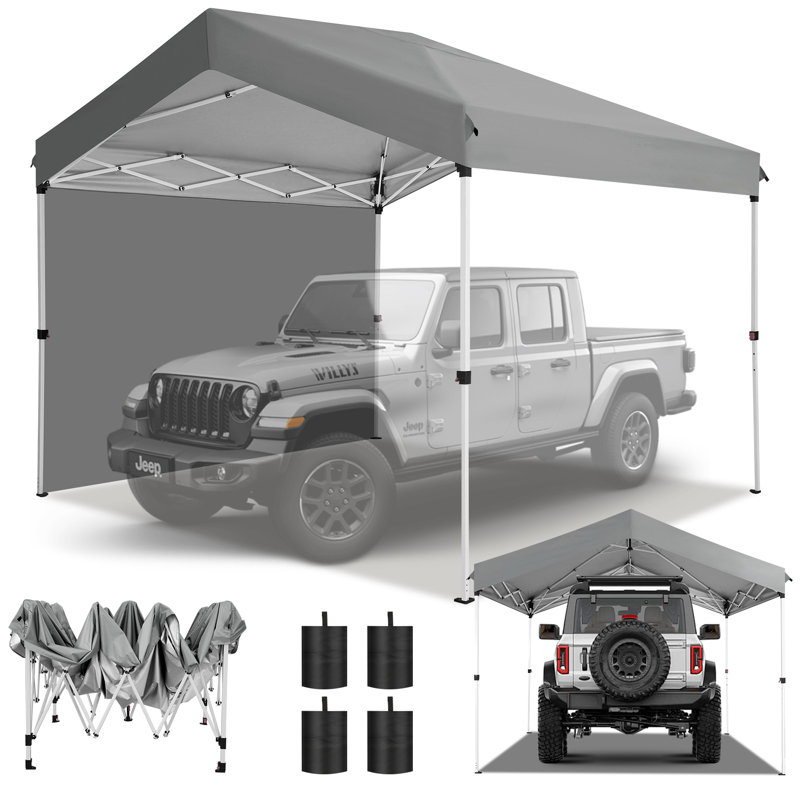 10x10 Carport, Pop up Canopy with 1 sidewall, Gray