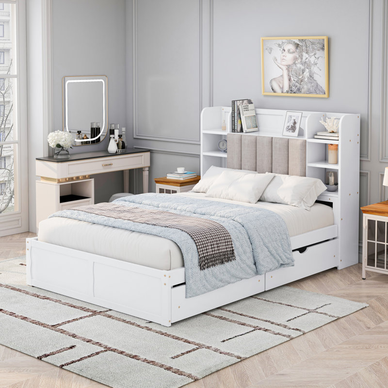Base de lit en bois avec tête de lit Bernardica, Blanc
