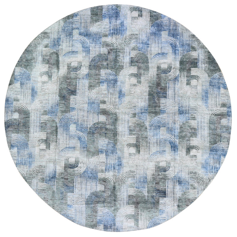 Tapis unique noué à la main de 12 pi en gris / bleu / ivoire New Age