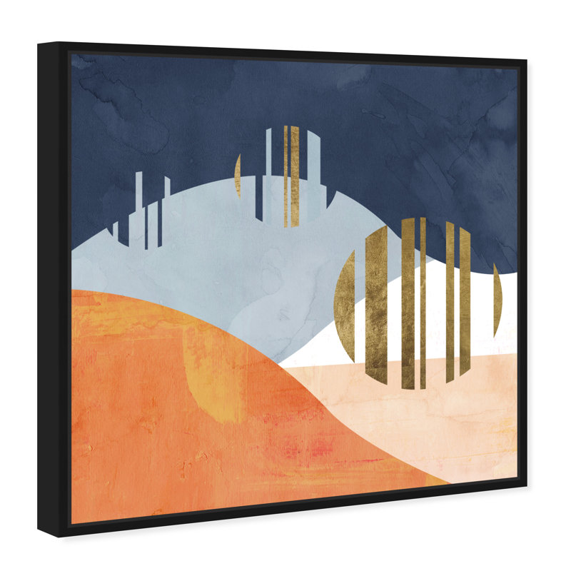 " Abstract The Desert Night, Modern & Contemporary Orange ", Black Floater Framed, 24" H x 24" W x 1.5" D