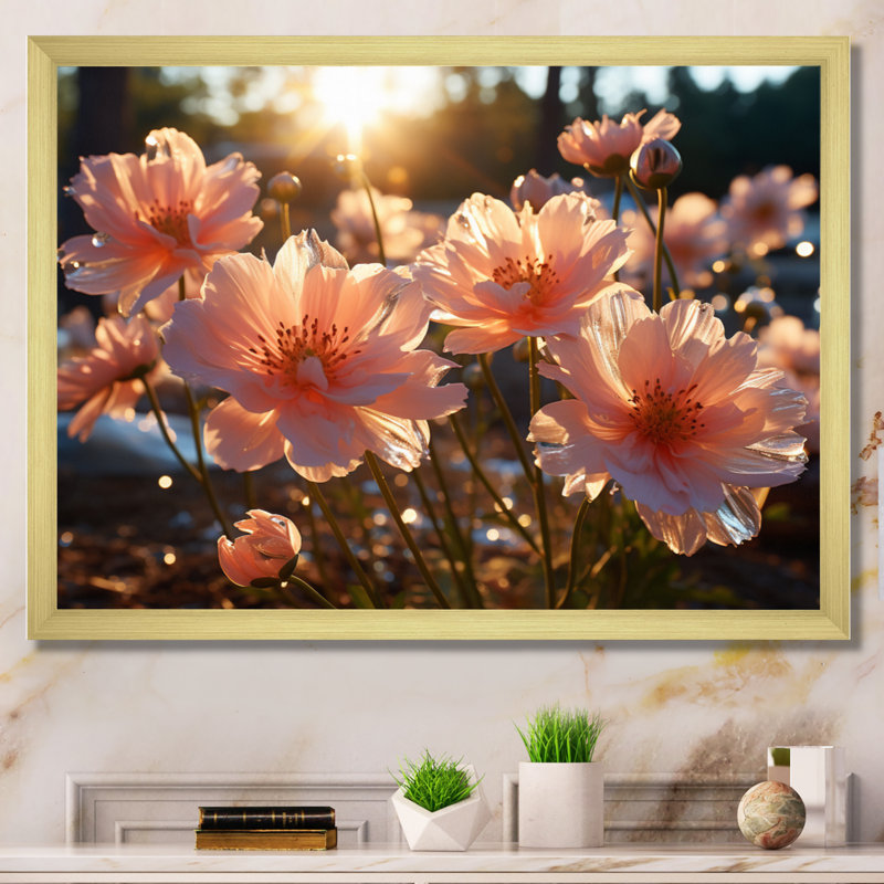 Carnations Field I, reproduction d'art sur toile, Encadrement doré, H 16 po x l 32 po x P 1 po