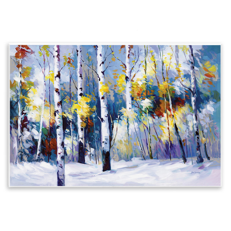 «Autumn Birch Trees Snowy Forest», art mural par Leon Devenice, H 13 po x l 19 po