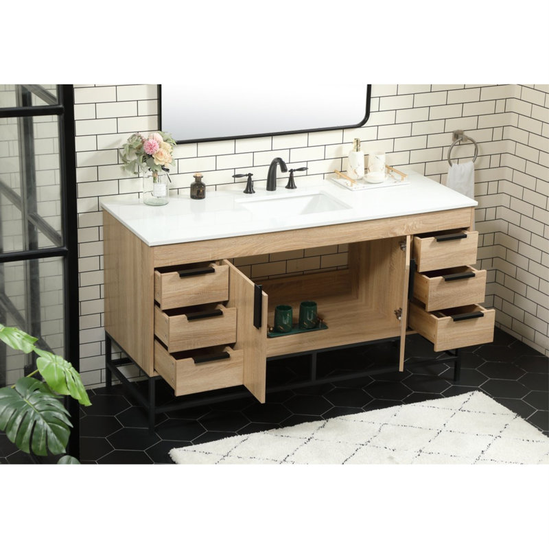 Ensemble de meuble-lavabo simple 60 po Eugene, Bois de manguier