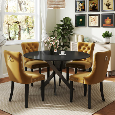 Round Wood Dining Set with Tufted Dining Chair by House of Hampton
