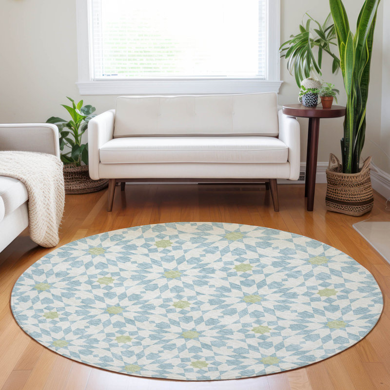 Premium Machine Washable Tweedy Sky Rug, Round 8'