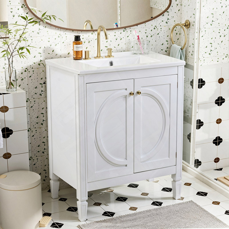 Ensemble de meuble-lavabo rétro avec lavabo en céramique