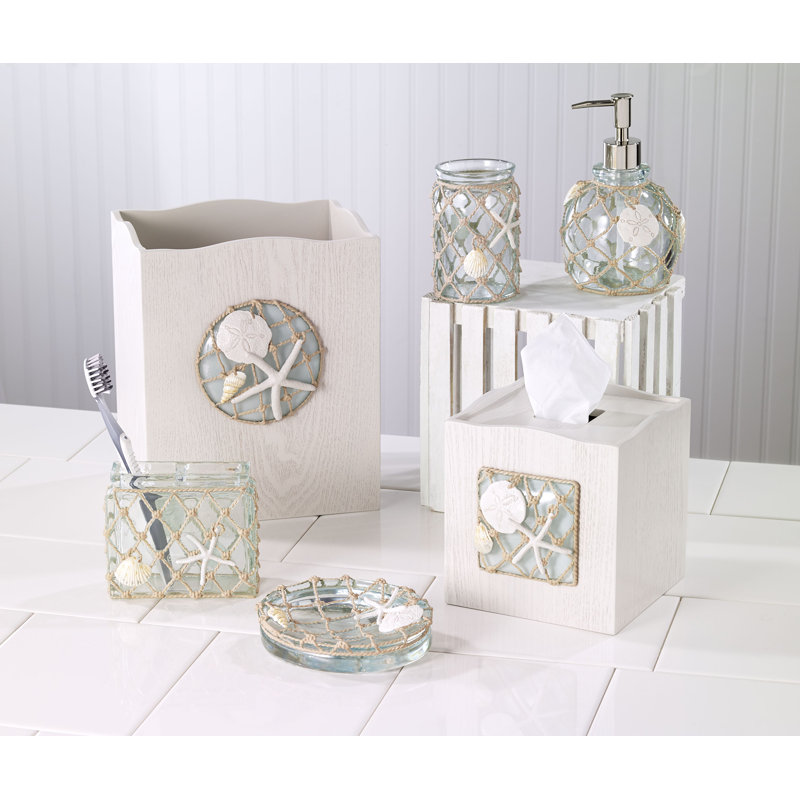Whitewashed Wood Nautical Tissue Box Cover with Resin Insert
