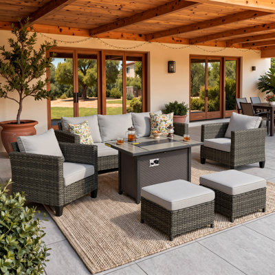 Grano Wicker 5 - Person Patio Conversation Set with Cushions