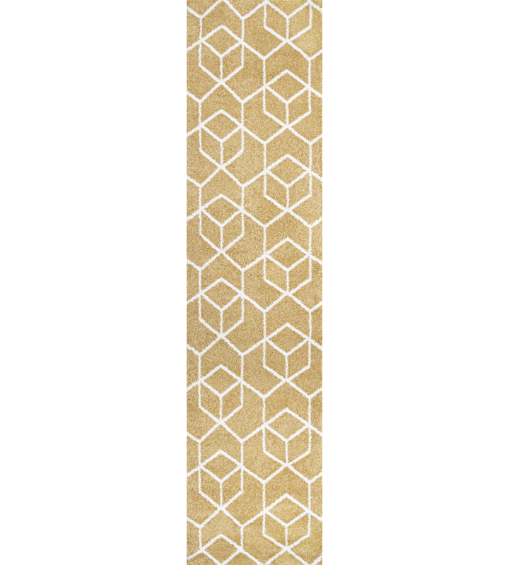 Amuda Blocks Modern Geometric Gold/White Rug, Runner 2' x 8'