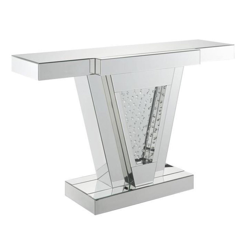 Wood and Mirror Console Table with Faux Crystals Inlay, Clear