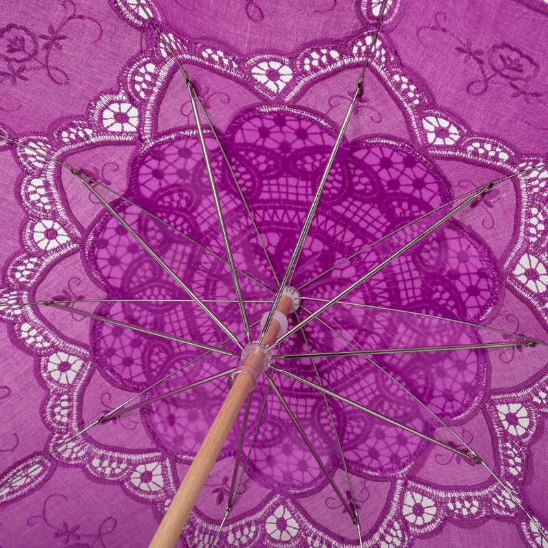 Parasol en dentelle avec poignée en bois, Mauve