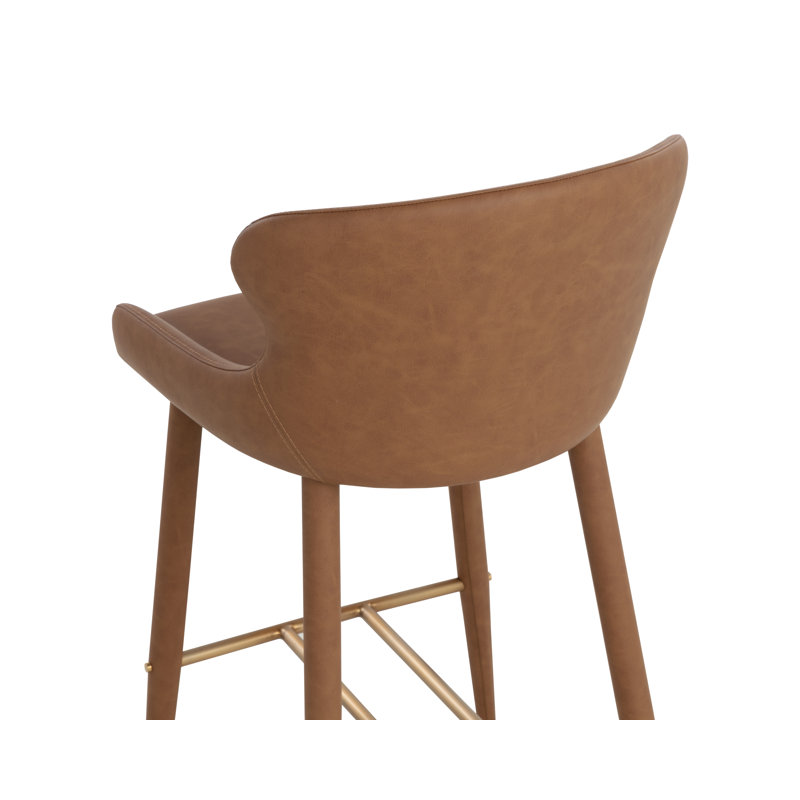 EVORA Upholstered Stool with Metal Frame, Bar Stool (30” Seat Height), Brown