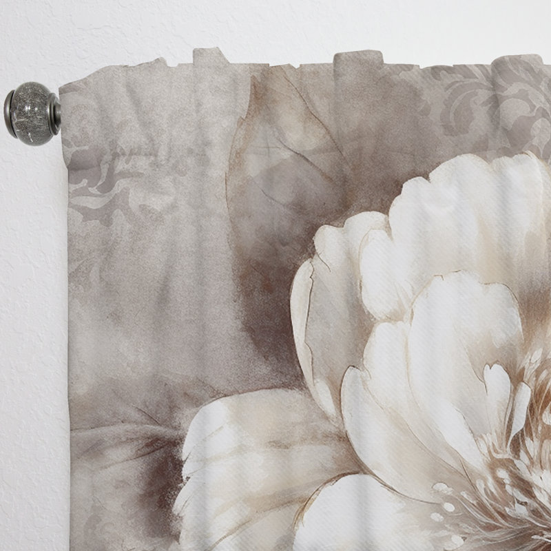 Rideau en velours floral avec pivoines grises III - 1 panneau, L 52 po x L 95 po
