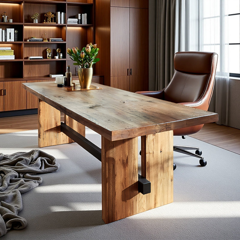 Table de bureau rectangulaire en bois massif de couleur chêne, H 29,53 po x l 63 po x P 27,56 po