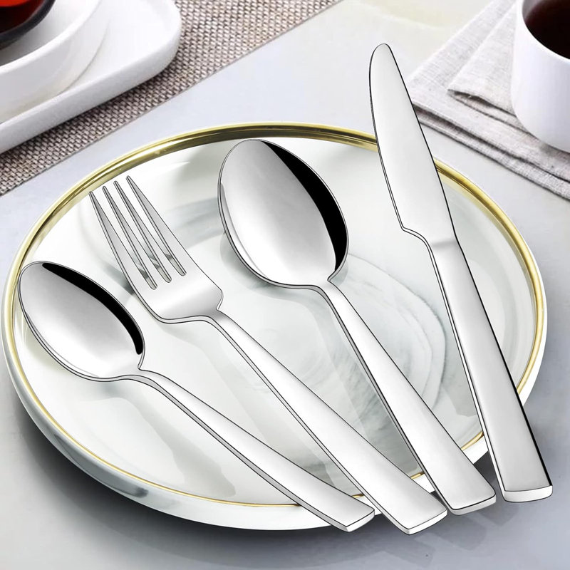 40-Piece Stainless Steel Flatware Set Service For 8, Modern Square Cutlery Set With Mirror Polished Finish, Dishwasher Safe Silverware Utensils