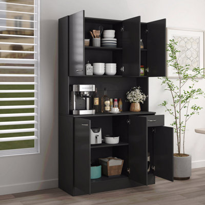 70.87" Tall Wardrobe & Kitchen Cabinet - 6-Doors, 1-Open Shelf, 1-Drawer
