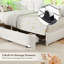 4Ft6 Double Daybed with 2 Drawers, Upholstered Sofa Bed 140 x 200 with LED and Charging-Station, L-Shaped Design Bed Frame, White(No Mattress, European plug)-136170497-136170495