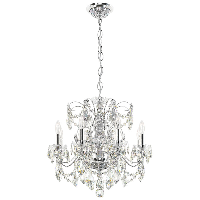 Century 8 - Light Candle Style Chandelier, Polished Silver, Heritage Handcut Crystal Clear
