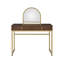 Bureau de coiffeuse avec miroir et cadre en métal ouvert, brun et doré