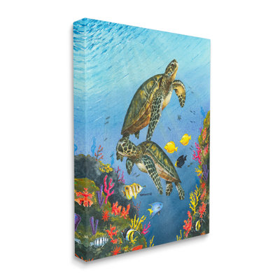 " Sea Turtles Swimming Underwater Reef " by Dave Bartholet Painting Print