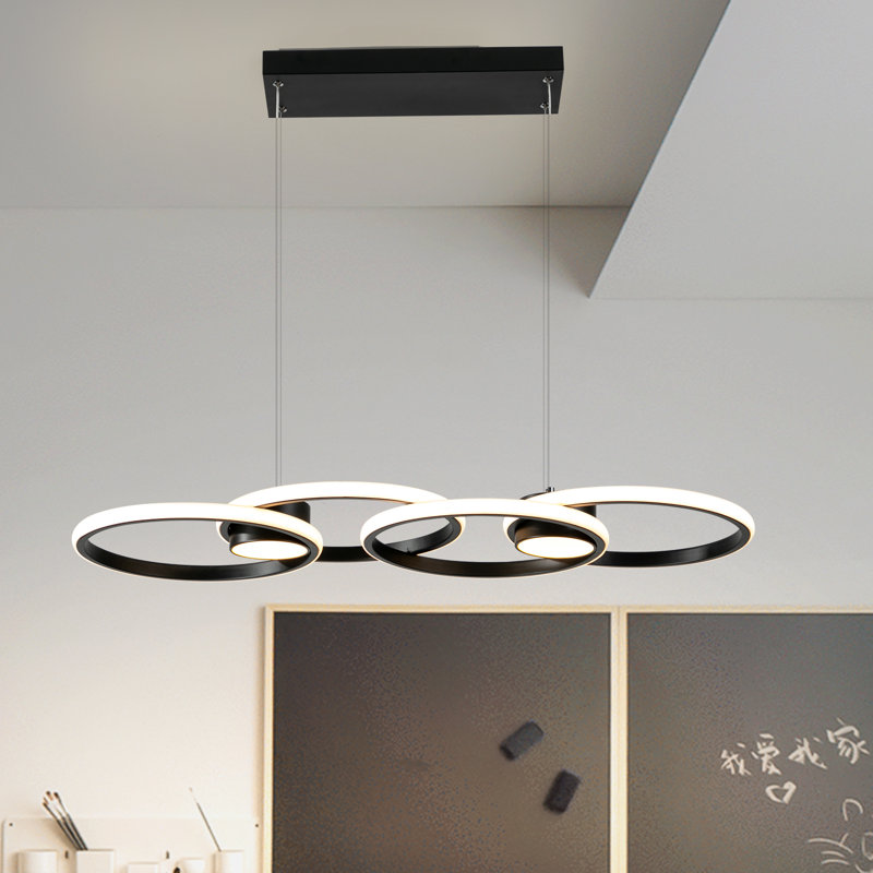 Luminaire suspendu pour îlot de cuisine 4 lumières DEL noires Kirthana