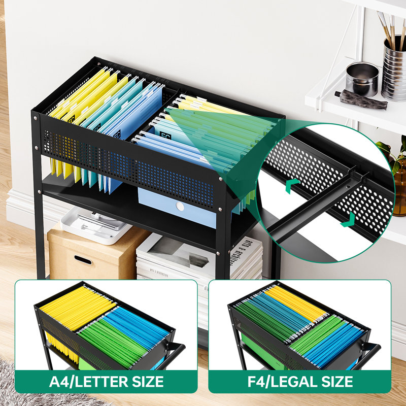 Mobile File Cart, Rolling File Organizer With Shelf And Hanging Rod For Letter/Legal File Folders Storage, Home Office File Cart On Wheels