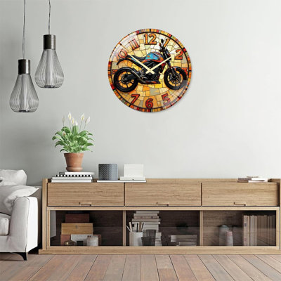 Motorcycle Wall Clock Unique Artistic Design Home Decor Art - 24‘’ Modern Glass Wall Clock